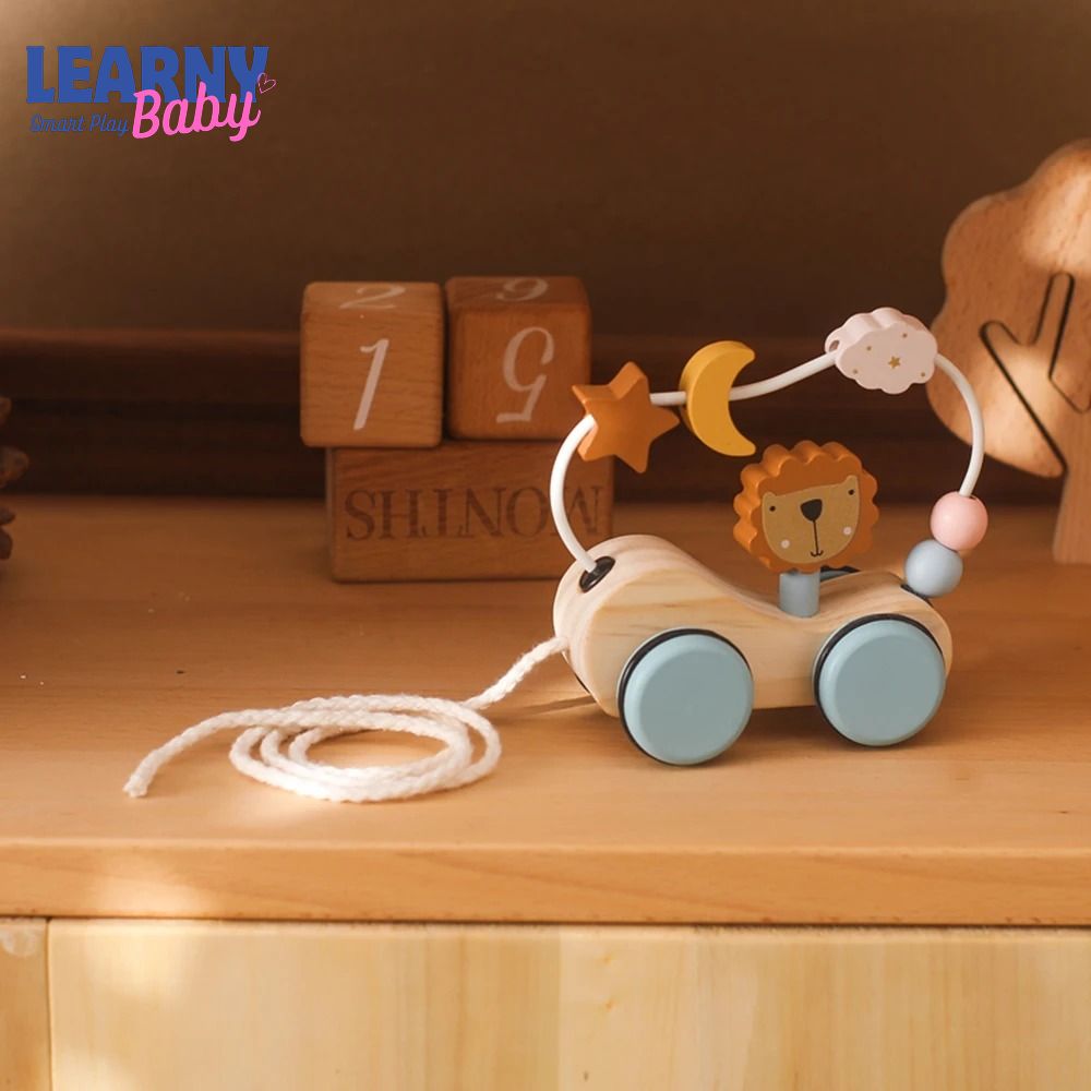 Montessori Wooden Pull-Along Trailer Toy with Colorful Building Blocks – Multi-Function Baby Learning Gift