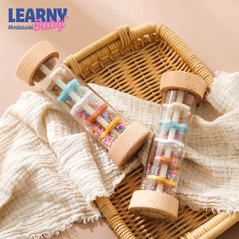 Montessori Wooden Rain Stick Toy for Babies, Sensory Rattle Music Toy, Baby Sound Tube, Early Sensory Development Toy