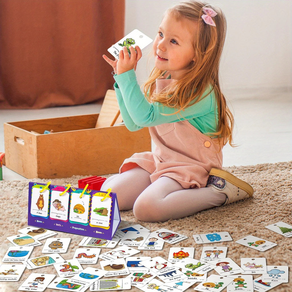 Sentence-Making Flip Chart – Educational Tool for Building Vocabulary, Special Education Speech Therapy, 80 Cards with 40 Sentences for Kids