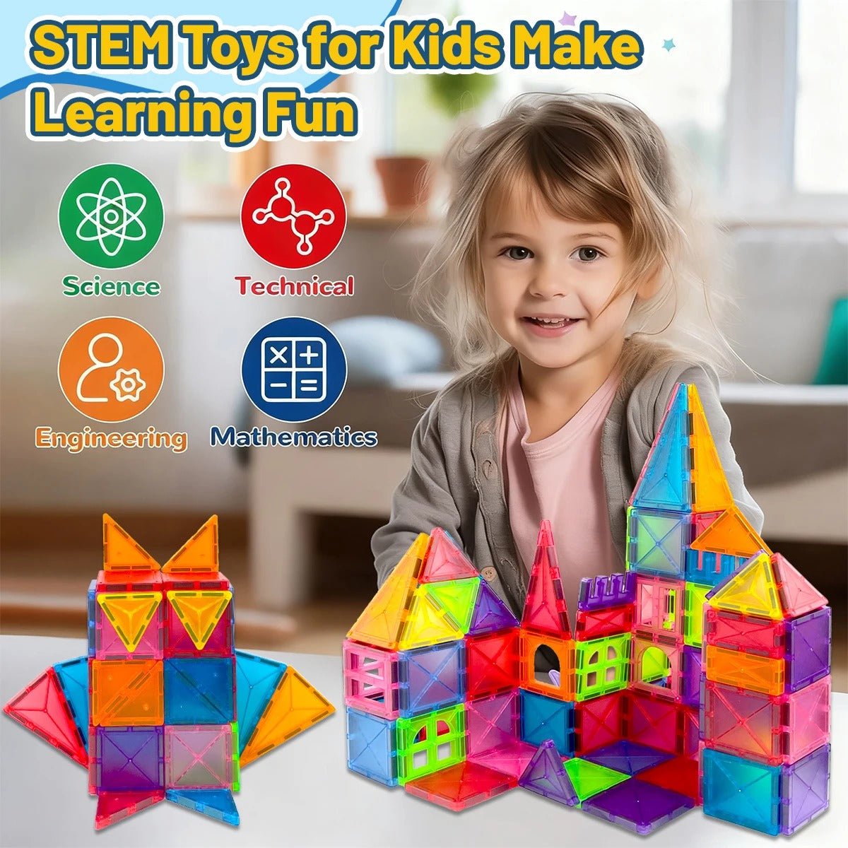 Magnetic Building Blocks Construction Set – STEM Montessori Sensory DIY Toy, Creative Learning & Spatial Skills, Ages 3–8