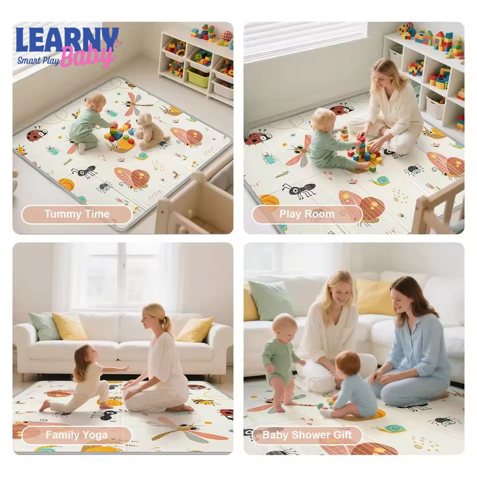 Foldable Baby Play Mat -  50X50 Waterproof Playpen Mat for Babies and Toddlers Kids, Safe Foam Playmat for Tummy Time