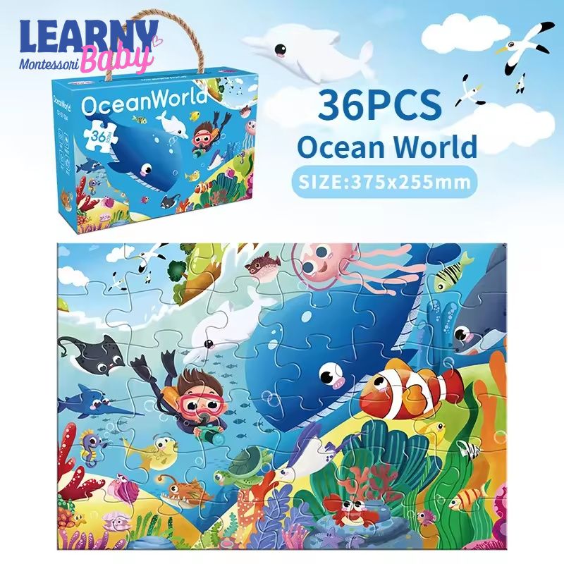 36-Piece Kids Jigsaw Puzzle Set with Carrying Case, Large Paper Puzzle Pieces, Early Learning Educational Toy for Ages 3-6