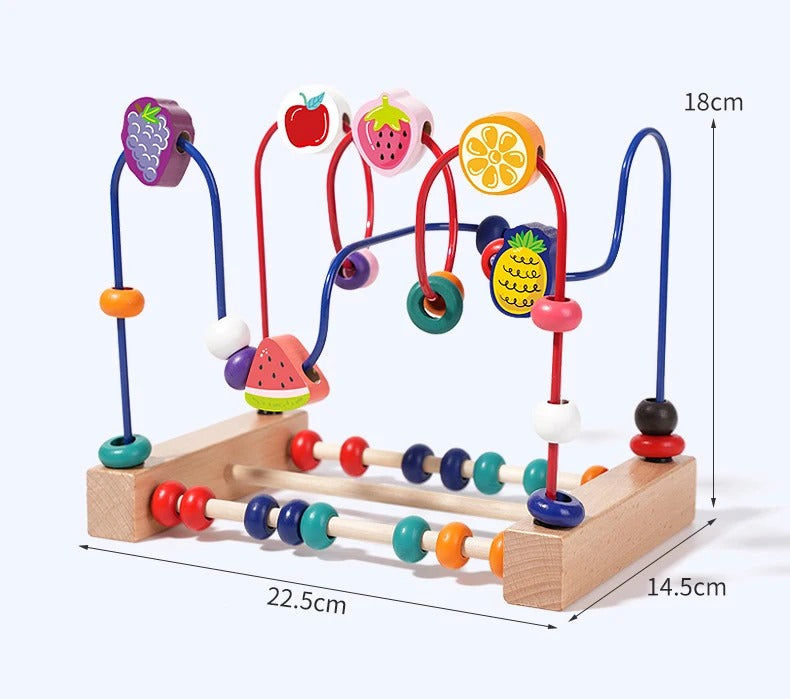 Wooden Bead Maze Toy for Toddlers – Colorful Animals, Fruits & Shapes Educational Counting Learning Toy, Classic Gift for Kids Ages 2-4