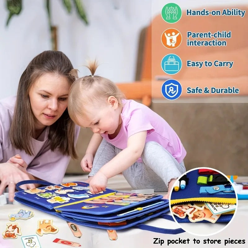 Montessori Busy Board for Toddlers, Sensory Activity Toy for Fine Motor Skills, Travel Learning Gift for Boys & Girls
