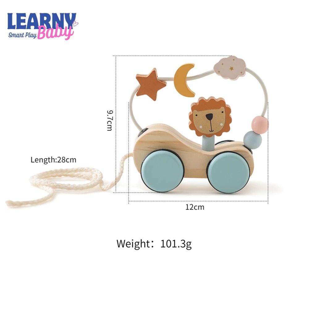 Montessori Wooden Pull-Along Trailer Toy with Colorful Building Blocks – Multi-Function Baby Learning Gift