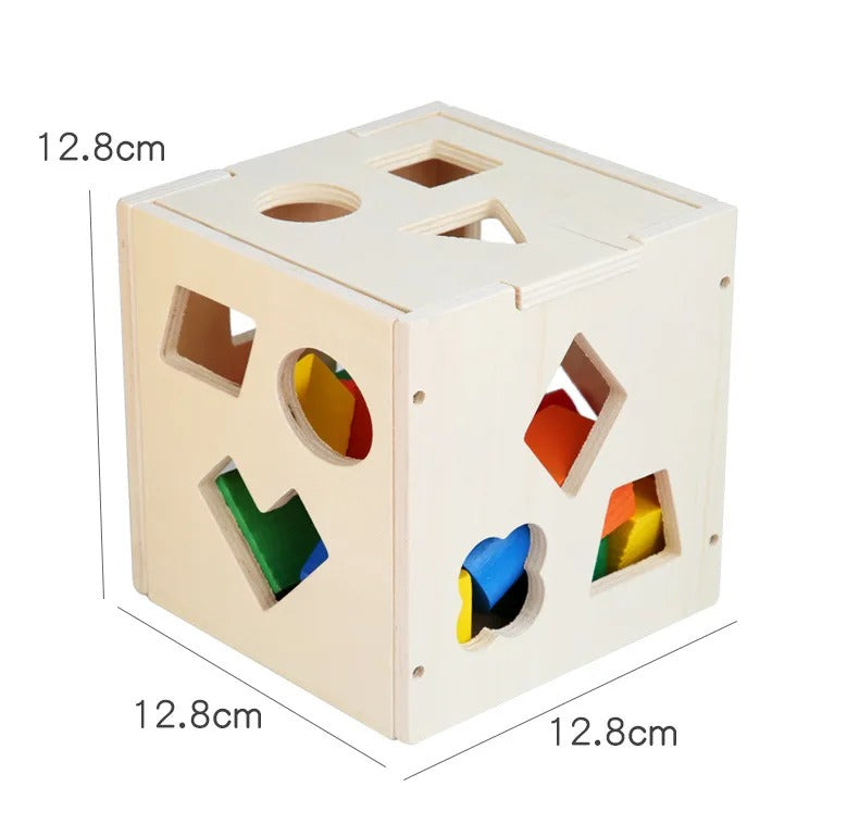 Montessori Wooden Shape Sorter Box Toy with 15 Holes, 3D Geometric Puzzle, Fine Motor & Spatial Skills, Ages 1.5–4