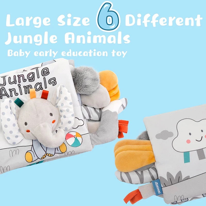 Montessori Soft Baby Cloth Book 3D Touch & Feel, High Contrast Black and White Sensory Book for Infants 0–12 Months, Early Learning Crinkle Book with Rattle Toy LBBB02