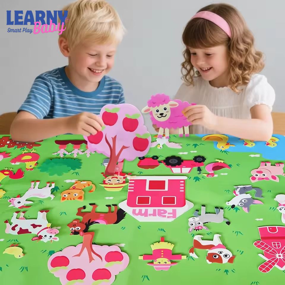 Montessori Farm Animals Felt Story Board Set for Toddlers, Large Farm Felt Board Wall Hanging, Preschool Storytelling Busy Board, Educational Gift