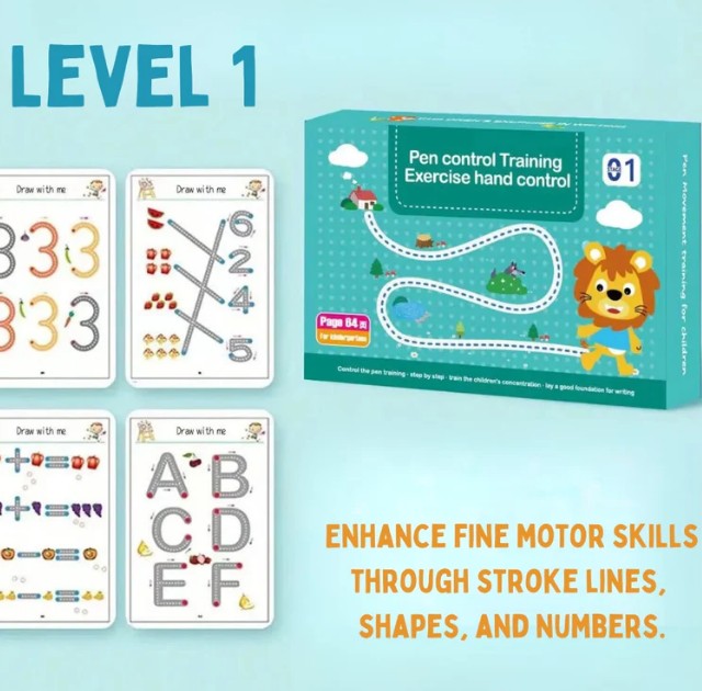 Montessori Stroke Line, Letter & Number Practice Copybook with Erasable Pens (Ages 3–6)