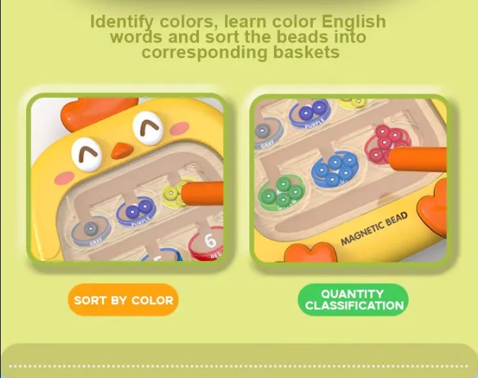 Montessori Magnetic Bead Maze Toy for Toddlers, Color Sorting Counting Game, Fine Motor Skills Learning Board, Preschool Educational Toy