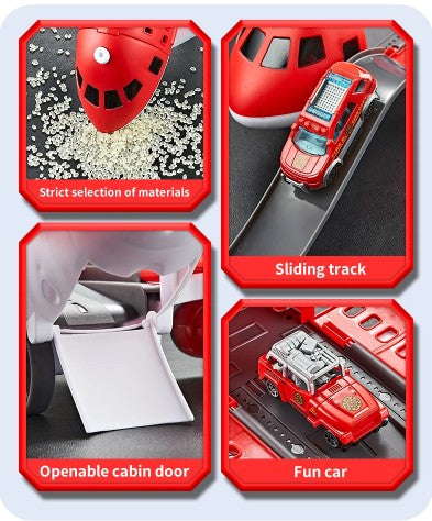 Children's Airplane Car Toy, Inertial Airplane Model, Equipped with 6 Road Signs Random 3 Cars 1 Helicopter, Christmas Gift