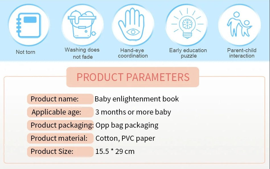 Montessori Baby Cloth Book with Ring, Animal Fruit & Letter Shapes Cognitive Soft Fabric Book, Educational Sensory Toy for Infants and Toddlers 0–36 Months LBBB05