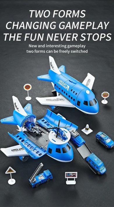 Children's Airplane Car Toy, Inertial Airplane Model, Equipped with 6 Road Signs Random 3 Cars 1 Helicopter, Christmas Gift