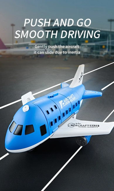 Children's Airplane Car Toy, Inertial Airplane Model, Equipped with 6 Road Signs Random 3 Cars 1 Helicopter, Christmas Gift