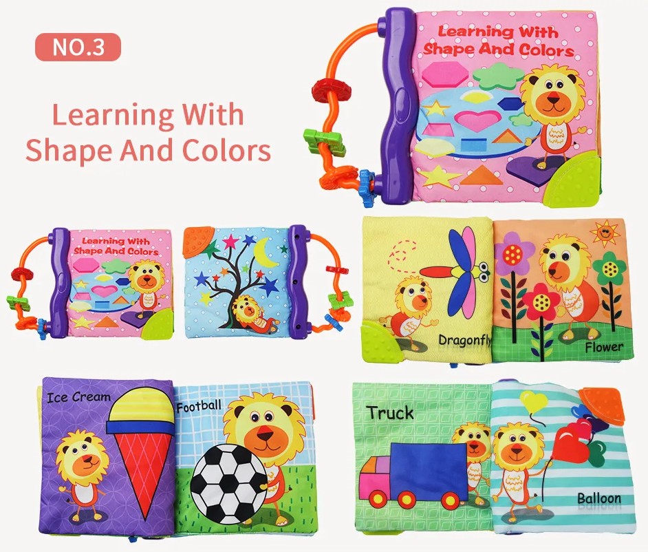 Montessori Baby Cloth Book with Ring, Animal Fruit & Letter Shapes Cognitive Soft Fabric Book, Educational Sensory Toy for Infants and Toddlers 0–36 Months LBBB05