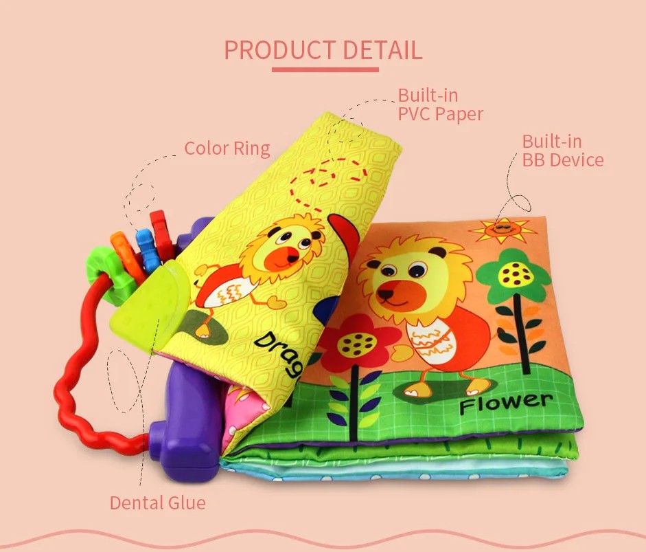 Montessori Baby Cloth Book with Ring, Animal Fruit & Letter Shapes Cognitive Soft Fabric Book, Educational Sensory Toy for Infants and Toddlers 0–36 Months LBBB05