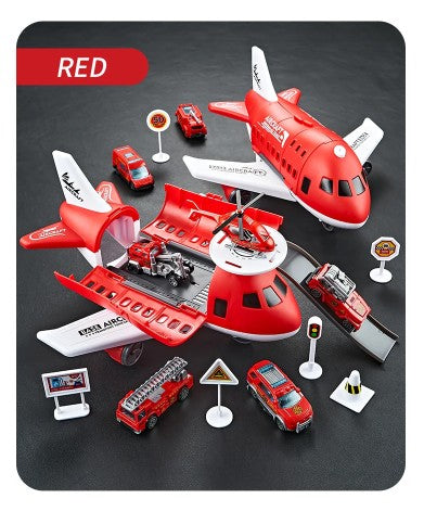 Children's Airplane Car Toy, Inertial Airplane Model, Equipped with 6 Road Signs Random 3 Cars 1 Helicopter, Christmas Gift