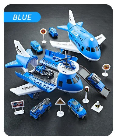Children's Airplane Car Toy, Inertial Airplane Model, Equipped with 6 Road Signs Random 3 Cars 1 Helicopter, Christmas Gift