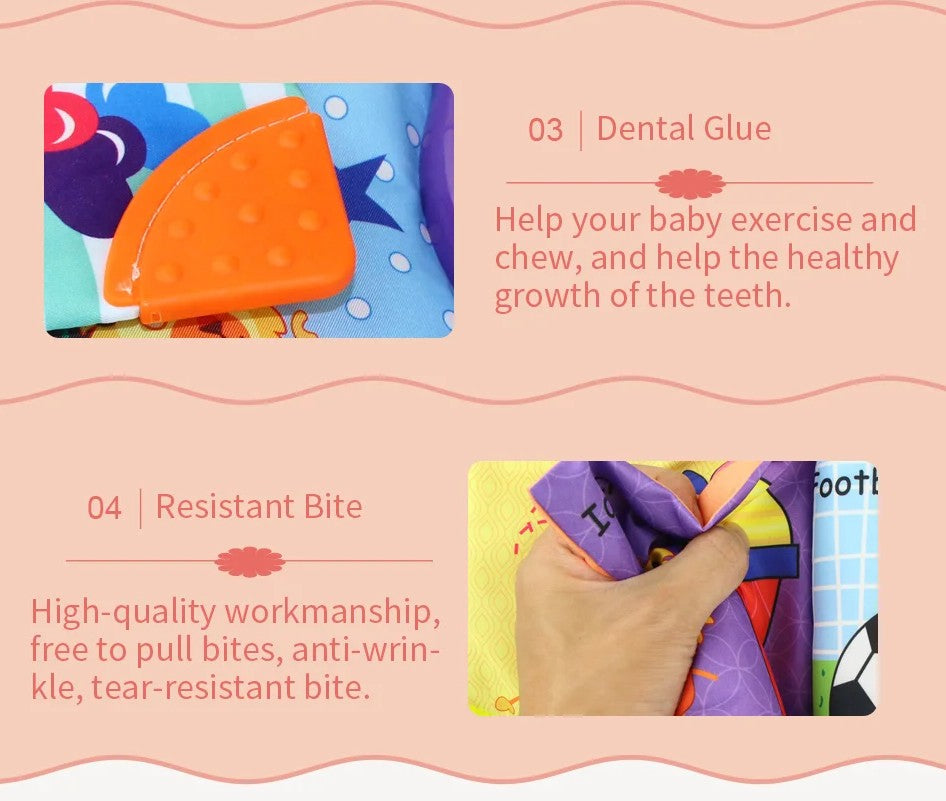 Montessori Baby Cloth Book with Ring, Animal Fruit & Letter Shapes Cognitive Soft Fabric Book, Educational Sensory Toy for Infants and Toddlers 0–36 Months LBBB05