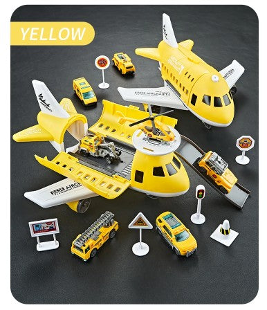 Children's Airplane Car Toy, Inertial Airplane Model, Equipped with 6 Road Signs Random 3 Cars 1 Helicopter, Christmas Gift