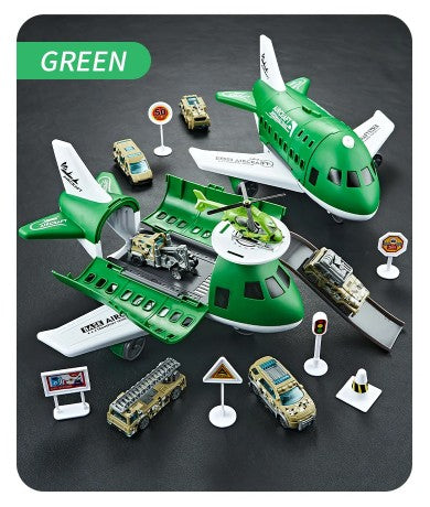 Children's Airplane Car Toy, Inertial Airplane Model, Equipped with 6 Road Signs Random 3 Cars 1 Helicopter, Christmas Gift