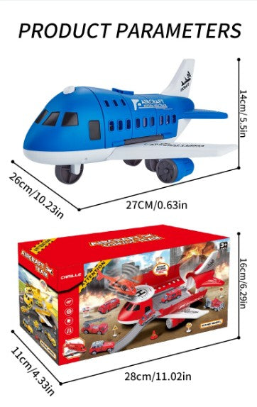 Children's Airplane Car Toy, Inertial Airplane Model, Equipped with 6 Road Signs Random 3 Cars 1 Helicopter, Christmas Gift