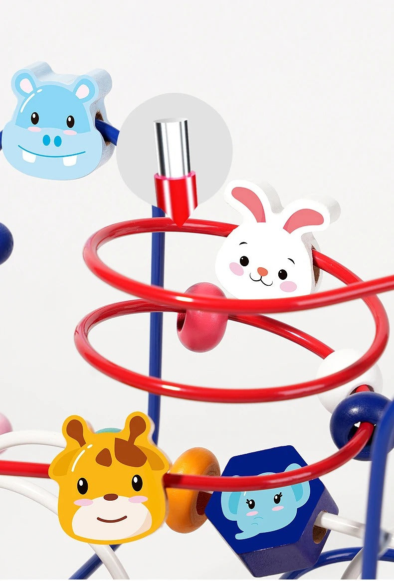 Wooden Bead Maze Toy for Toddlers – Colorful Animals, Fruits & Shapes Educational Counting Learning Toy, Classic Gift for Kids Ages 2-4