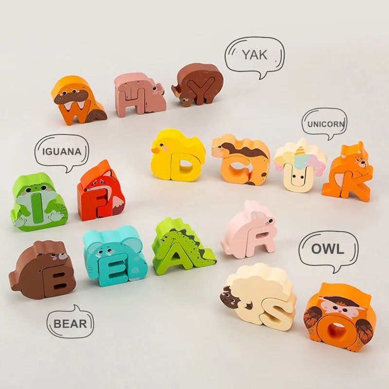 Wooden Animal Alphabet Puzzle for Toddlers 2–4, Montessori ABC Matching Game, Preschool Letter Learning Toy, Animal Letter Puzzle Educational Gift