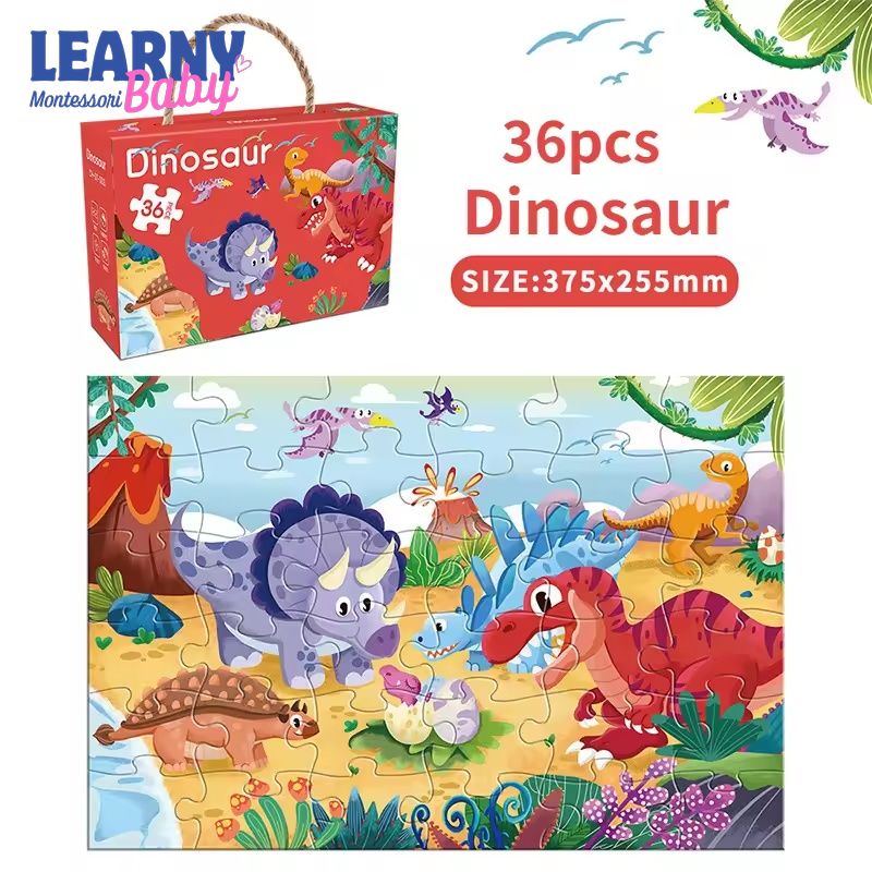 36-Piece Kids Jigsaw Puzzle Set with Carrying Case, Large Paper Puzzle Pieces, Early Learning Educational Toy for Ages 3-6