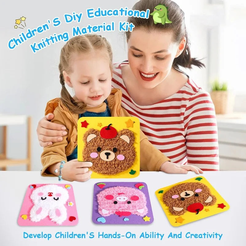 DIY Cartoon Animal Embroidery Doll Kit for Kids, Threading & Sewing Craft, Fine Motor & Focus Training, Ages 5–10