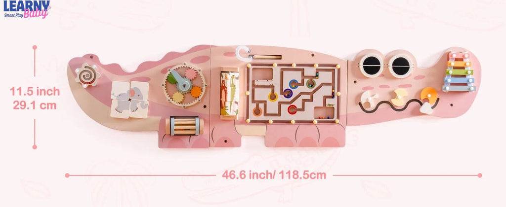 Montessori Wooden Busy Board Wall-Mounted Activity Center – Educational Learning Toy with Gears & Maze for Kids