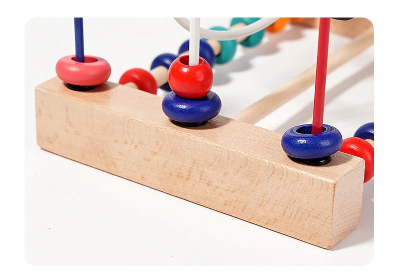 Wooden Bead Maze Toy for Toddlers – Colorful Animals, Fruits & Shapes Educational Counting Learning Toy, Classic Gift for Kids Ages 2-4