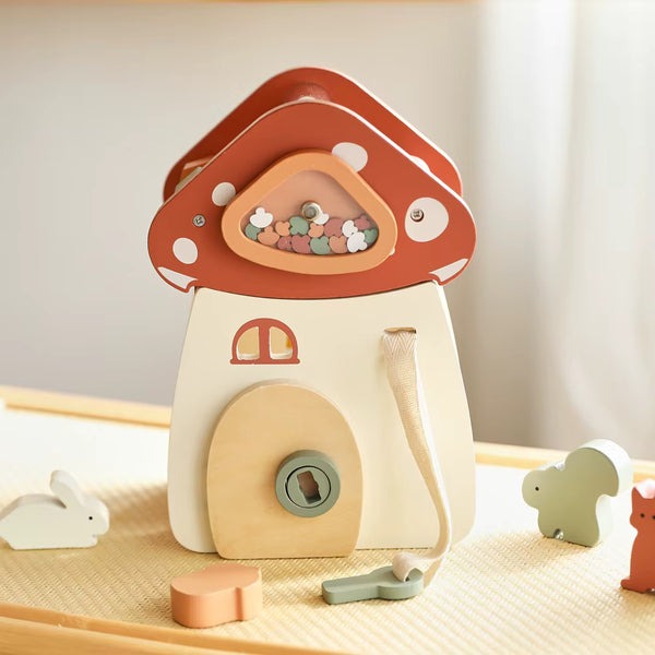 Baby Wooden Block Educational Wooden Building Block Mix Puzzle Toys Mushroom Five in One Table Toys Multifunctional Busy Toys