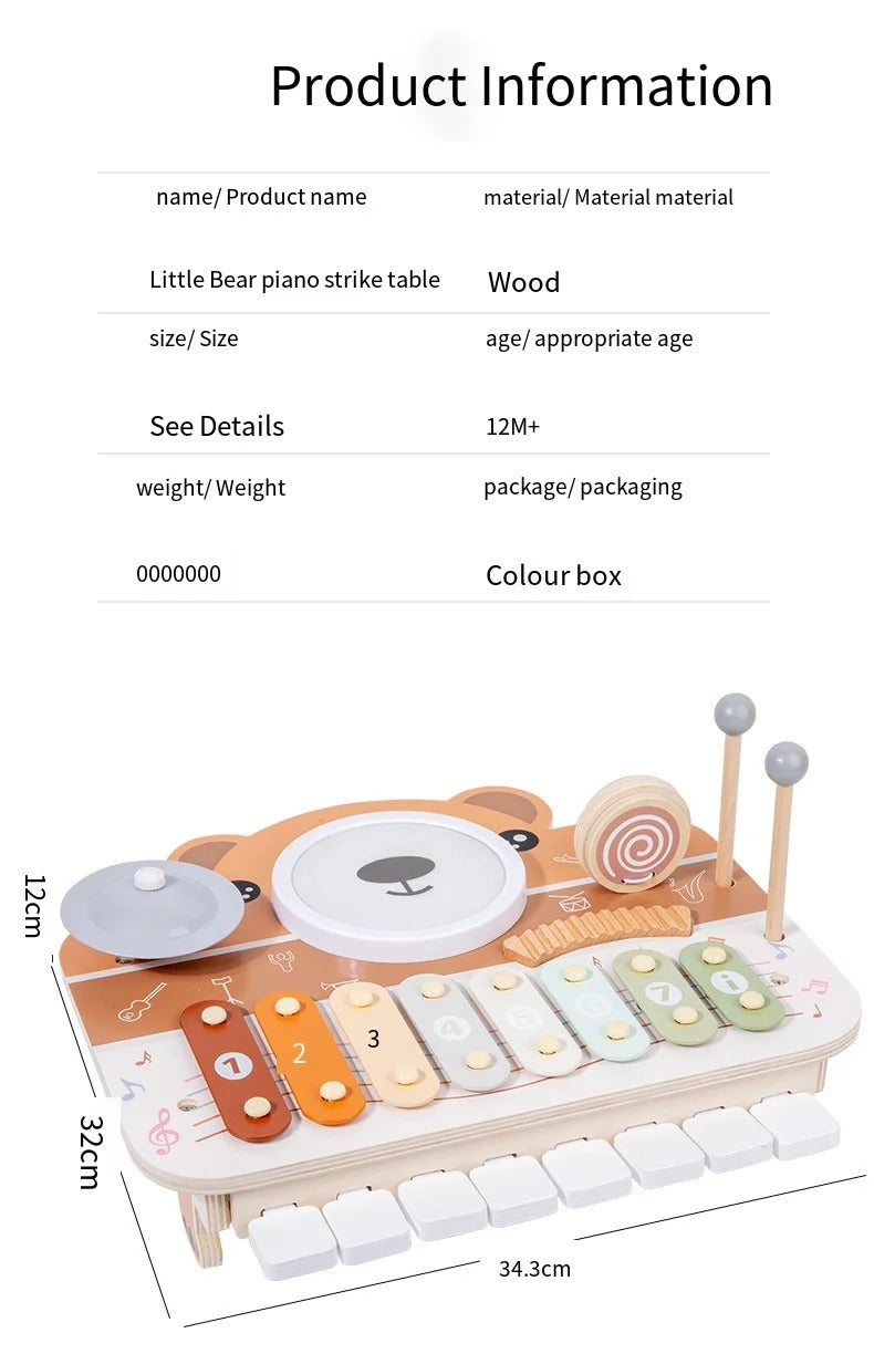 Bear Piano Percussion Station, Wooden Musical Educational Toy,For Toddlers 1–4 Years