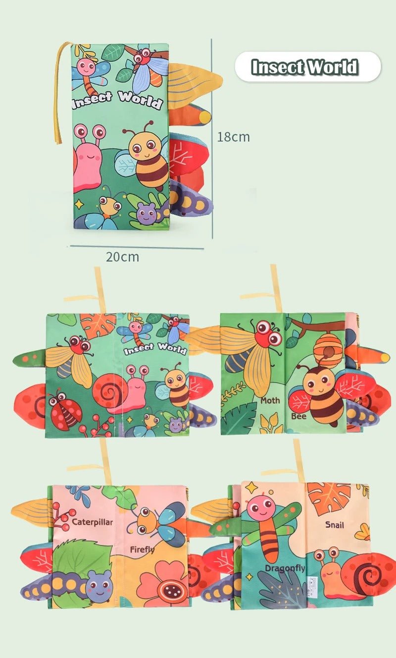 Waterproof Montessori Soft Baby Cloth Book with 3D Animals, Cognitive Sensory Fabric Book for Infants, Early Learning Educational Toy for Toddlers LBBB04