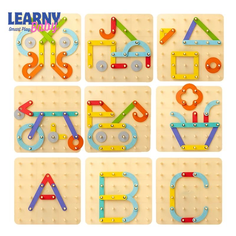 Children's Wooden Creative Pegboard Toy – Geometric Column Set, Nail Board Construction Puzzle, Montessori Sensory Development – Age 3-6