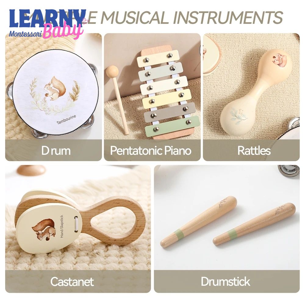 Montessori Wooden Musical Instrument Set for Babies, Drum and Xylophone Music Toy, Early Learning Sensory Toy for Toddlers