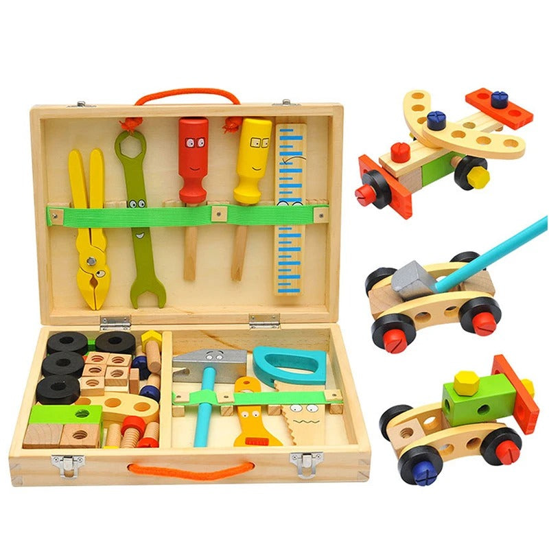Montessori Wooden Tool Box Toy Set for Kids, Pretend Play Carpenter Kit, Toddler Construction Toy, STEM Building Learning Toy, Educational Gift for Boys Girls