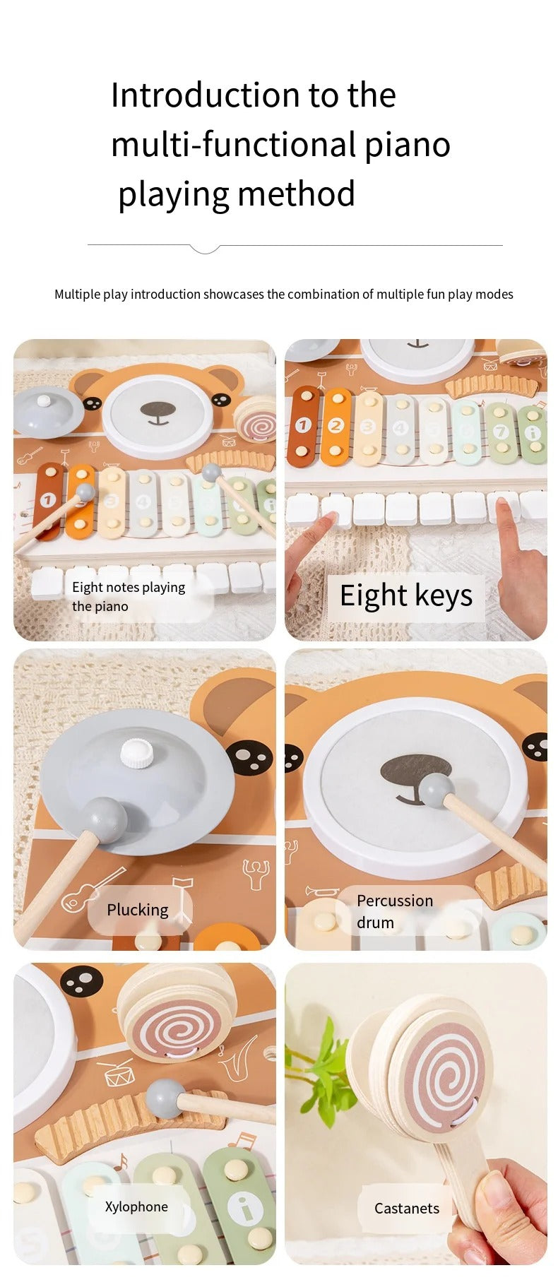 Bear Piano Percussion Station, Wooden Musical Educational Toy,For Toddlers 1–4 Years