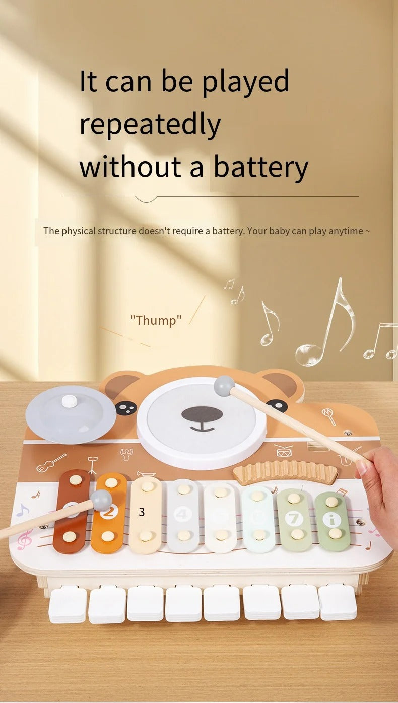 Bear Piano Percussion Station, Wooden Musical Educational Toy,For Toddlers 1–4 Years