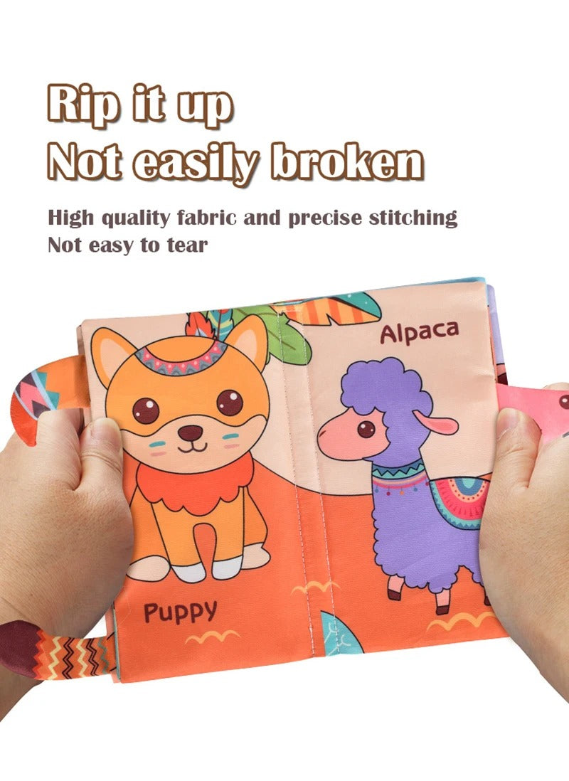 Waterproof Montessori Soft Baby Cloth Book with 3D Animals, Cognitive Sensory Fabric Book for Infants, Early Learning Educational Toy for Toddlers LBBB04