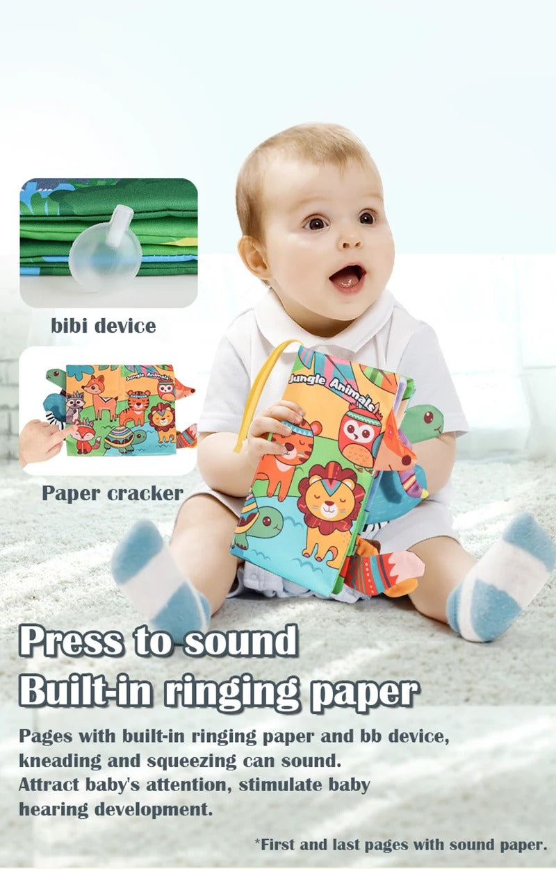 Waterproof Montessori Soft Baby Cloth Book with 3D Animals, Cognitive Sensory Fabric Book for Infants, Early Learning Educational Toy for Toddlers LBBB04