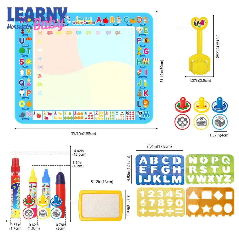 Magic Water Drawing Mat with Reusable Magic Pens Doodle Montessori Painting Board Educational Toys Kids Gifts