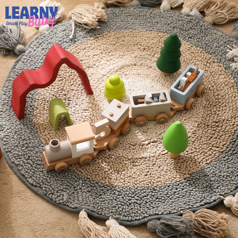 Montessori Wooden Train Toy for Toddlers – Educational Pull-Along Trolley with Number Blocks, Baby Learning Birthday Gift