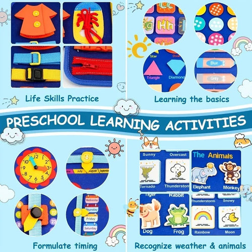 Montessori Busy Board for Toddlers, Sensory Activity Toy for Fine Motor Skills, Travel Learning Gift for Boys & Girls