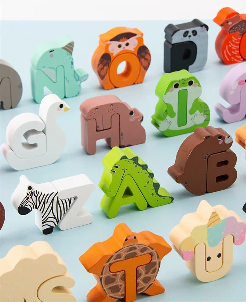 Wooden Animal Alphabet Puzzle for Toddlers 2–4, Montessori ABC Matching Game, Preschool Letter Learning Toy, Animal Letter Puzzle Educational Gift
