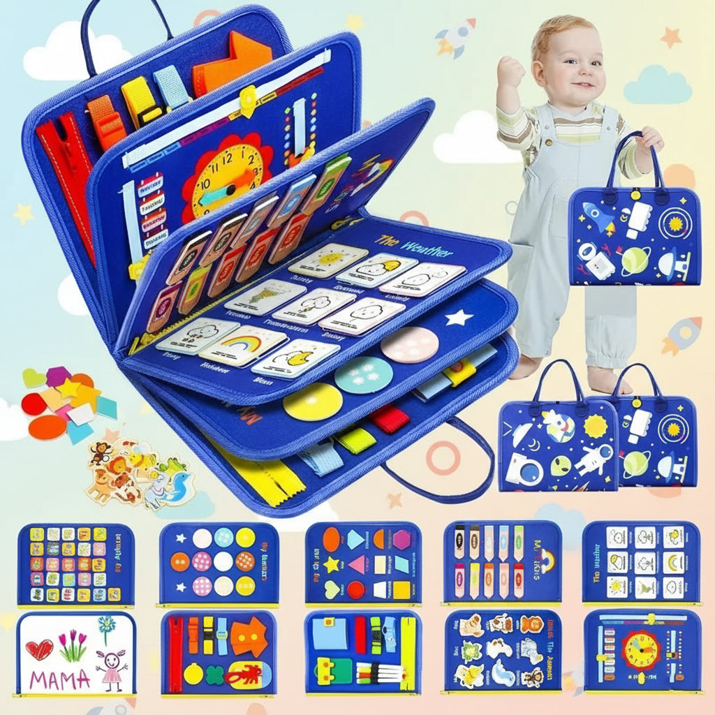 Montessori Busy Board for Toddlers, Sensory Activity Toy for Fine Motor Skills, Travel Learning Gift for Boys & Girls