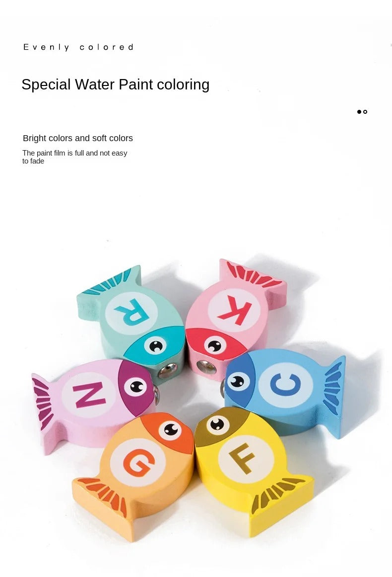 Kids Wooden Fishing Game Toy, Alphabet & Number Learning Puzzle, Fine Motor & Early Education, Ages 2–5