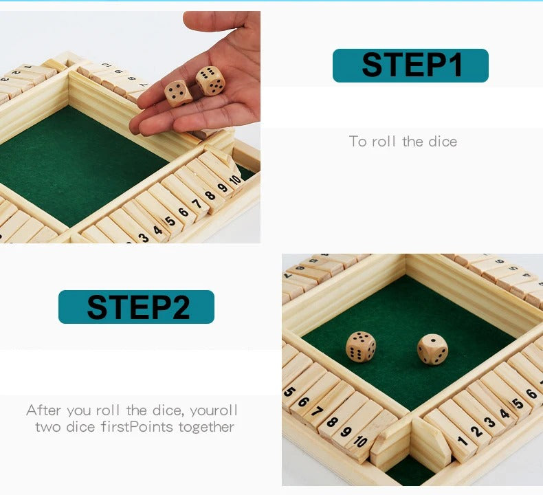 Shut The Box Wooden Dice Board Game, Classic Number Flap Game for 2–4 Players, Family and Party Game for Kids & Adults
