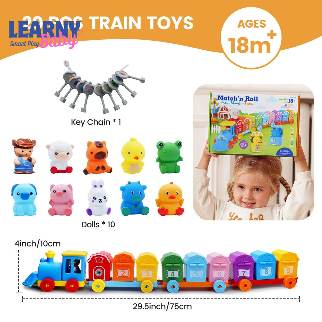 Montessori Color Sorting Train Toy for Toddlers, Farm Animal Counting & Matching Game, Fine Motor Skills Learning Toy, Preschool Educational Gift
